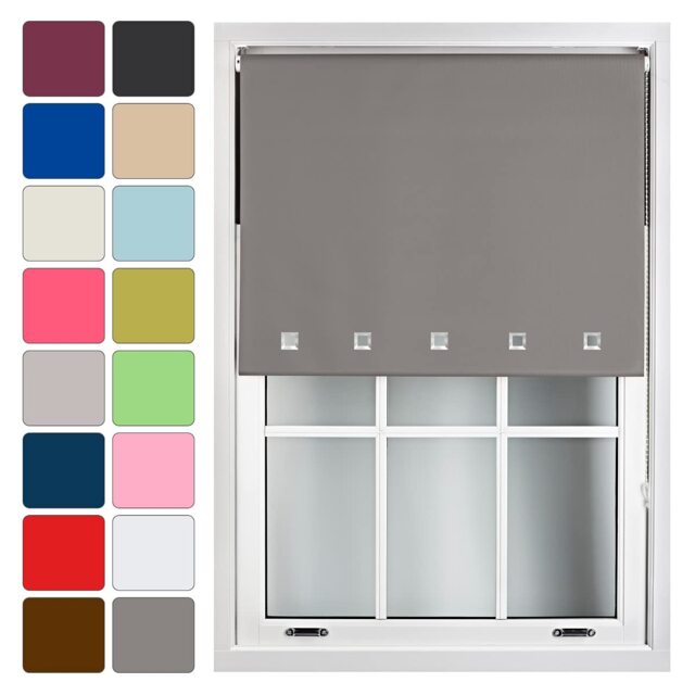 FURNISHED Blackout Roller Blinds with Square Eyelets Cut to Size Easy Fit Window Shade Grey Dark Grey (W) 120cm x (L) 165cm