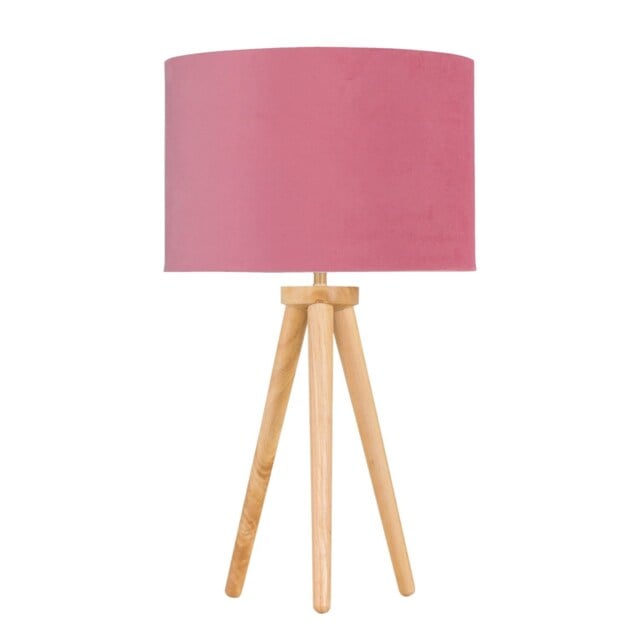 Voyage - Light Oak Table Lamp or Bedside Light with Flamingo Shade Brown Pink Large 1