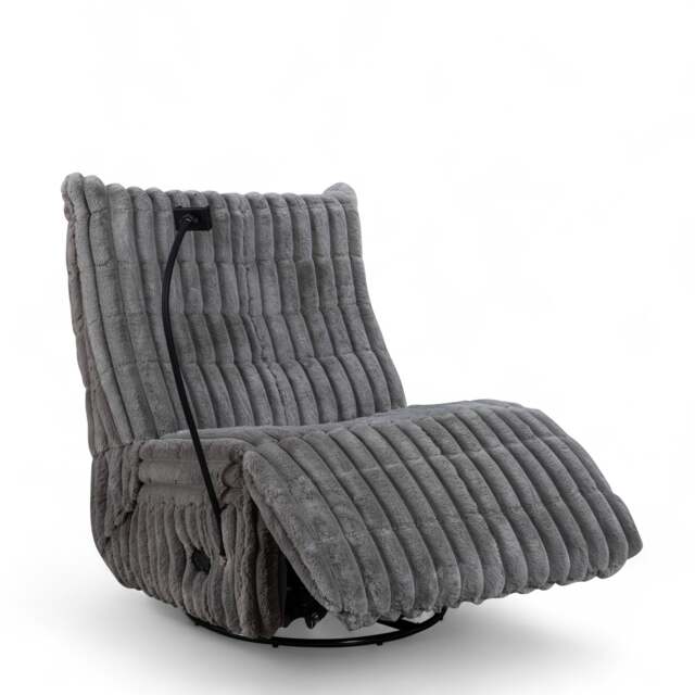 Grey Jumbo Cord Manual Recliner Swivel Chair with Phone Holder COMO