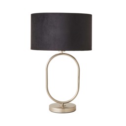 ValueLights Antonia Brushed Chrome Oval Table Lamp Black Velvet Shade and Bulb