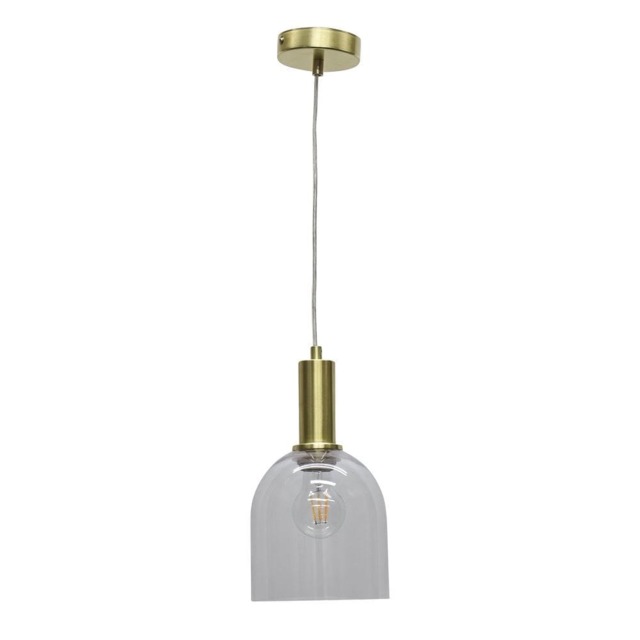 Belten - Clear Glass Cloche Satin Brass Deco Pendant Fitting