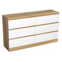 Minimalist Chest of 6 Drawers - 68.6x120x35cm Brown Oak & White 1