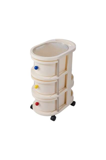 Living and Home 3-Tier Rolling Storage Cart with Drawers and Lockable Casters Cream