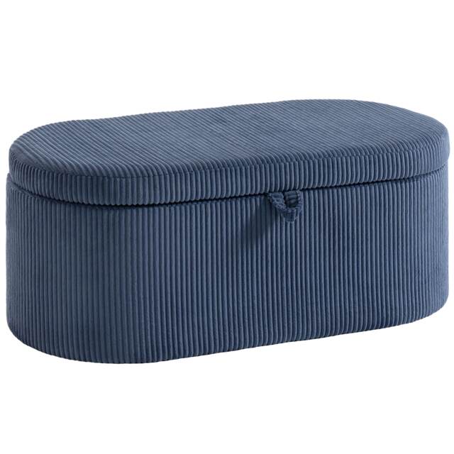 HOMCOM Storage Ottoman, Corduroy Ottoman Storage Box with Padded Seat Blue Blue 105W x 51D x 49H cm