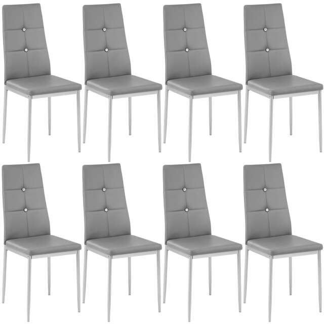 Dining Chair Set - high backrest, slim steel legs & rhinestone highlights Grey grey 8