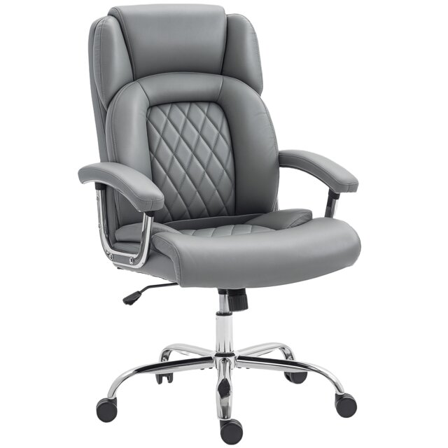 HOMCOM Office Chair 180kg, High Back Desk Chair with Spring Cushion, Grey Grey Grey
