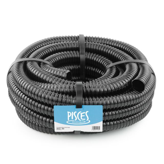Pisces 20mm (0.75 inch) Black Pond Corrugated Flexible Hose Pipe - 15m Roll