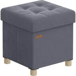 Compact Velvet Storage Cube, Folding Ottoman Stool with Lid, Ideal for Bedroom or Living Room Use, Slate Grey