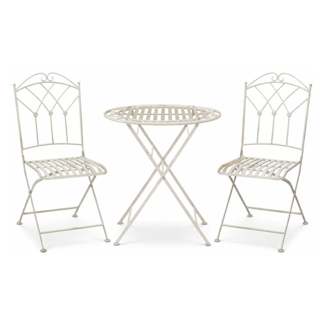 Garden Bistro Set 3 Piece Outdoor Metal Foldable Patio Balcony Furniture Shabby Chic - Caserta Antique White