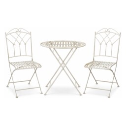 Garden Bistro Set 3 Piece Outdoor Metal Foldable Patio Balcony Furniture Shabby Chic - Caserta Antique White
