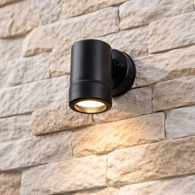 CGC Lighting Valentine Black Outdoor GU10 Single Spot Wall Light Black Black Height: 12 cm, Width: 7.9 cm, Depth: 8.7 cm