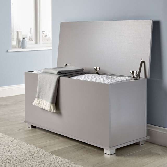 Ottoman Storage Chest Toy Bedding or Blanket Box Large Wooden Home Grey Grey