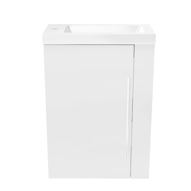 AICA 440mm Wall-Hung Matte White Bathroom Vanity Unit With Integrated Sink, 1 Door Soft-Close Standing Design Flat Packed