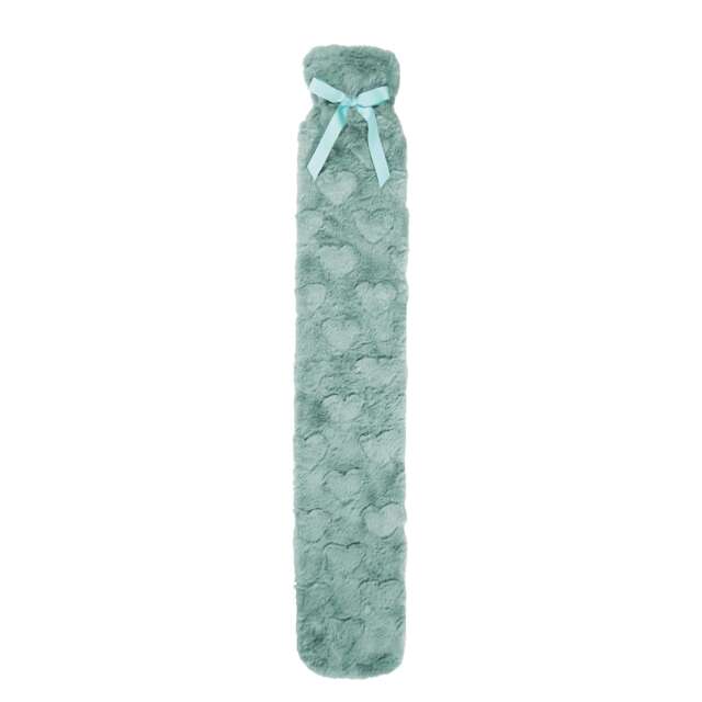 K Collection Heart Extra Long 2L Hot Water Bottle And Cover Green Sage Green One Size 1