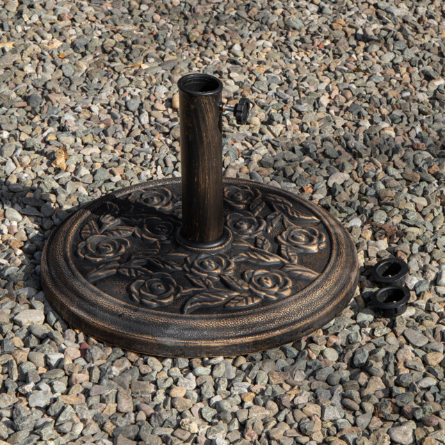 Samuel Alexander 9kg 45cm Diameter Bronze Parasol Bases Heavy Duty Cast Iron Effect Floral Rose Design Outdoor Garden Furniture Umbrella Canopy Bronze Bronze