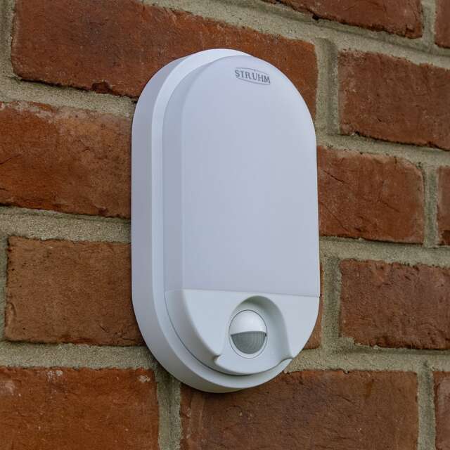 CGC Leah Oval Opal Outdoor Wall Light with PIR Motion Sensor 15W 4000K White White Opal Height: 21cm, Width: 12cm, Diameter: 4.5cm