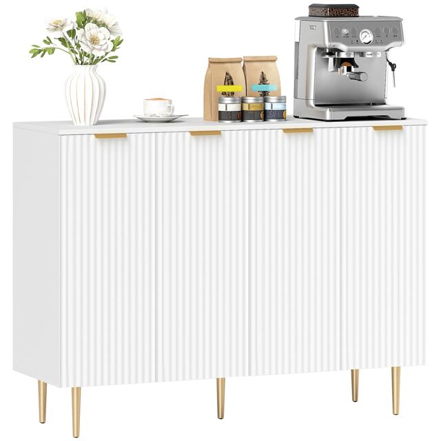 HOMCOM Sideboard Buffet Cabinet, Modern Kitchen Storage Cabinet with 4 Doors and Adjustable Shelves, Living Room Cabinet with Metal Legs for Hallway, White White White