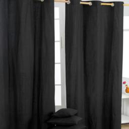Homescapes Plain Black Cotton Eyelet Curtains - 137 x 228 cm Black Black