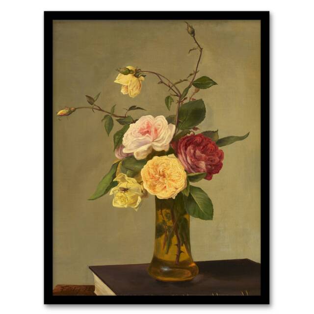 "Still Life Bouquet Roses in a Vase Latour Framed Wall Art Print 12X16"""