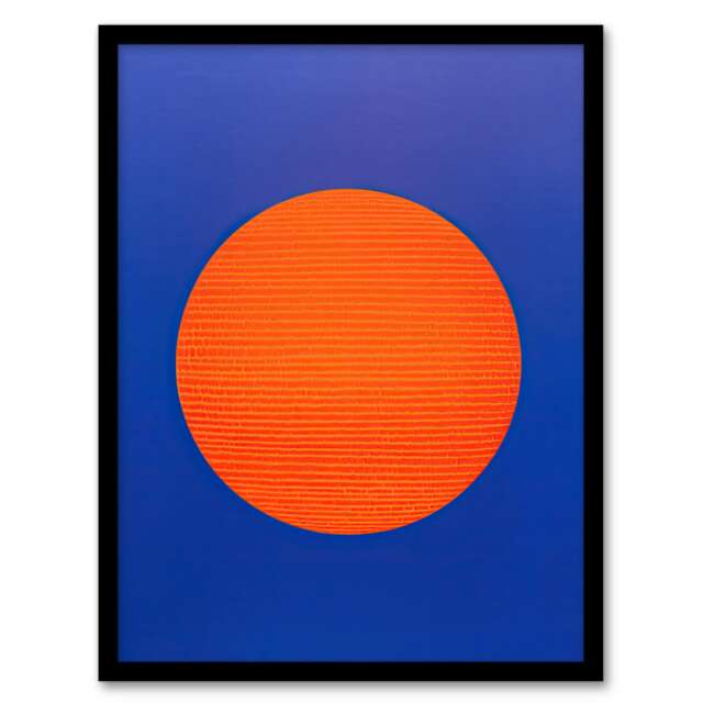 Tangerine Sunrise Minimalist Circle Blue Home Decor Black Framed Wall Art Print A4