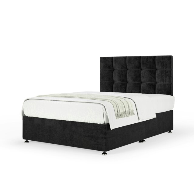 Neptune Spring Black Naples Velvet Divan Set And Pearl Headboard King Size