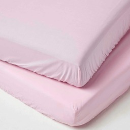 Homescapes Pink Cotton Cot Bed Fitted Sheets 200 Thread Count, 2 Pack Pink One Size