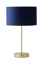 ValueLights Charlie Gold Table Lamp Navy Velvet & Gold Shade & Bulb Blue