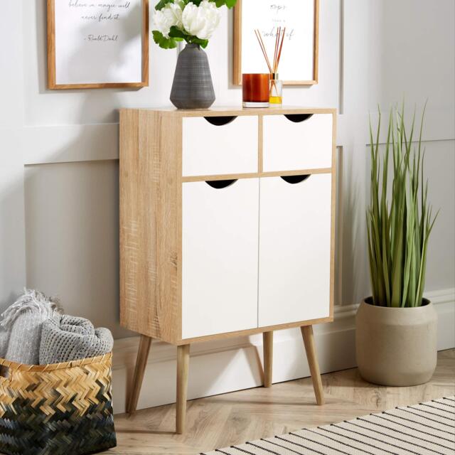 Sideboard Storage Cabinet 2 Door 2 Drawer Cupboard Solid Wood Legs