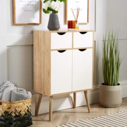 Sideboard Storage Cabinet 2 Door 2 Drawer Cupboard Solid Wood Legs