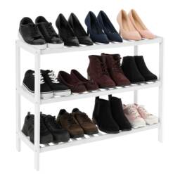 Neo White 3-Tier Bamboo Shoe Rack Stand Natural Wooden Shoe Storage Shelf for Hallway Bedroom Bathroom White White