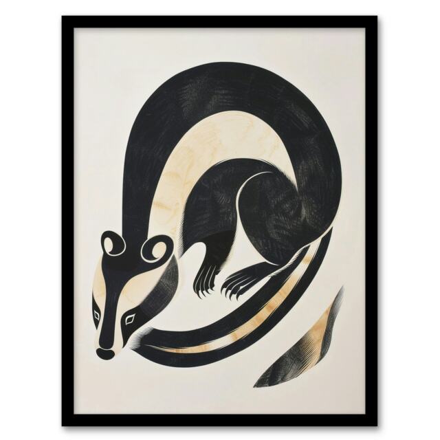 Inuit Art Style Badger Animal Home Decor Badger Black Framed Wall Art Print A4