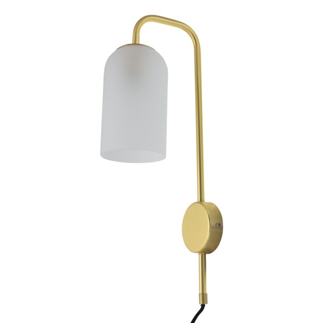 Victoria - Satin Brass Plug in Wall Light with Frosted Glass Shade Gold White 1