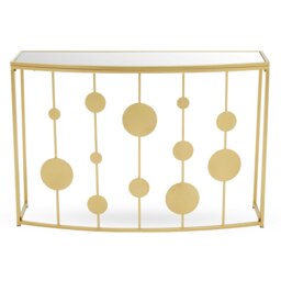 Orsina Sleek Champagne Gold Finish Console Table With Mirror Top, Sturdy Hallway Table, Decorative Surface Table