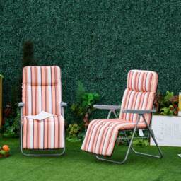 Outsunny Set of 2 Adjustable Sun Lounger Recliner Reclining Seat Orange/White Orange