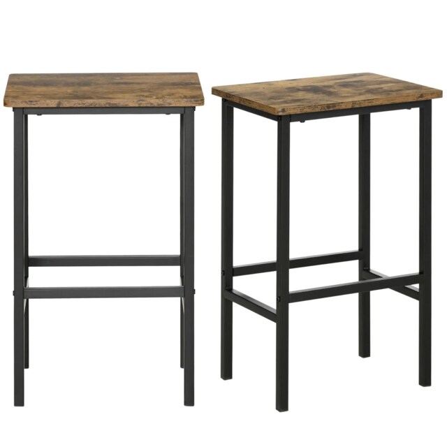 Set of 2 Kitchen Counter Height Breakfast Bar Stools With Footrest Brown