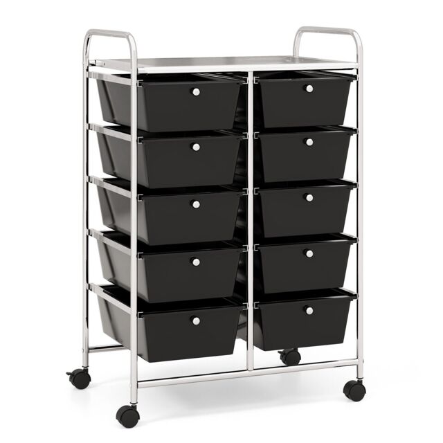 COSTWAY 10 Drawers Office Organizer Storage Trolley Black