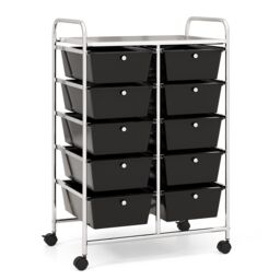 COSTWAY 10 Drawers Office Organizer Storage Trolley Black