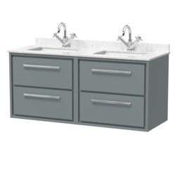 Balterley Wall Hung 4 Drawer Vanity Unit with Double Marble Basins Grey Monument Grey 617 x 1220 x 470mm