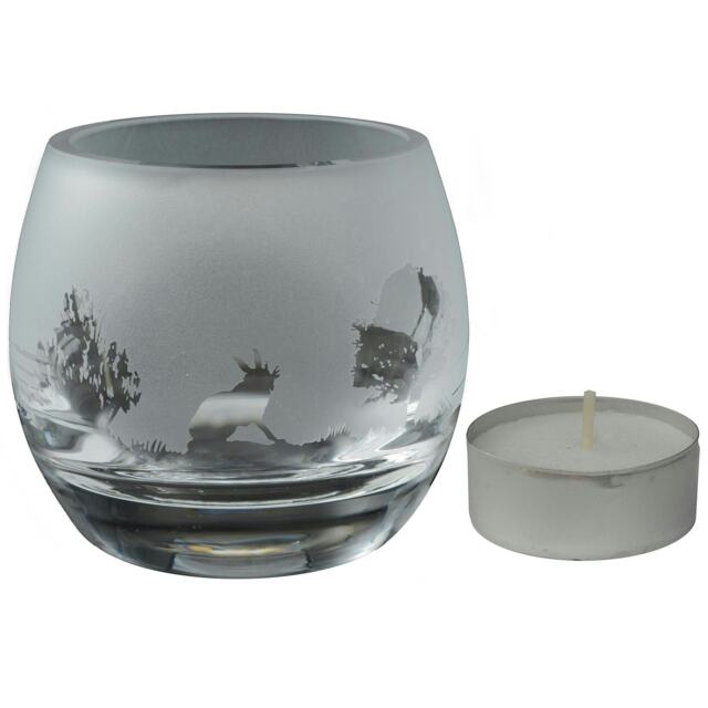 Animo Glass Engraved Tealight Holder Small Woodland