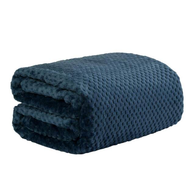 OHS Luxury Waffle Honeycomb Warm Blanket, 125x150cm - Navy Blue