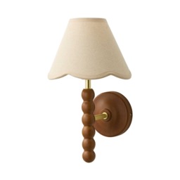 ValueLights Bobble Walnut Wall Light Natural Trim Scallop Shade and Bulb