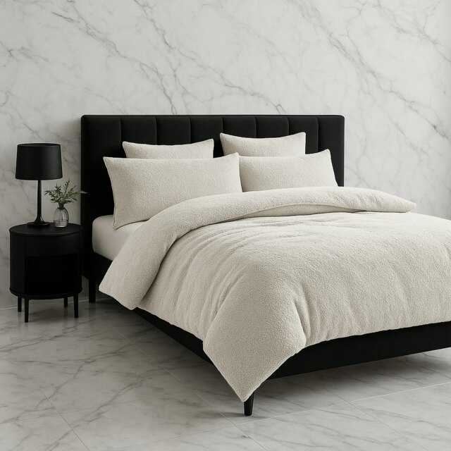 Teddy Bear Fleece Soft Cosy Duvet Cover + Pillow Case Set Cream King