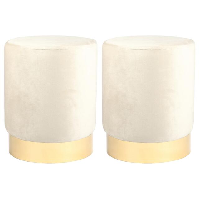 Harbour Housewares Round Velvet Foot Stool - Modern Dressing Table Pouffe Footstool Vanity Seats Vanity Chair Pouf Cream Cream 2