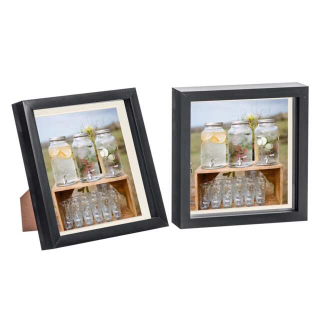 "Nicola Spring 8 x 8"" Photo Frames - Black/Ivory Mount - 3D Picture Frame Box Portrait Display Case (22.5 x 22.5cm) Set of 2"