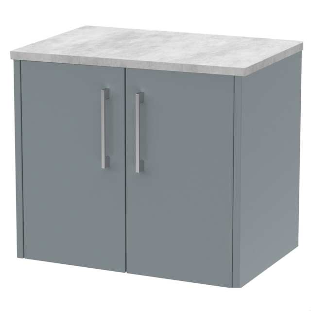 Balterley Winshill Contemporary 2 Door Wall Hung Vanity Unit with Laminate Worktop, Grey, 600mm