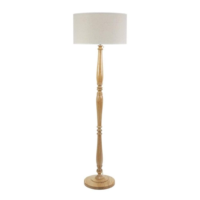 ValueLights Victoria Light Wood Floor Lamp Linen White Trim Shade Brown White