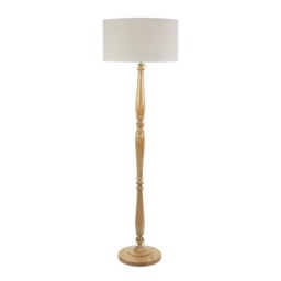 ValueLights Victoria Light Wood Floor Lamp Linen White Trim Shade Brown White