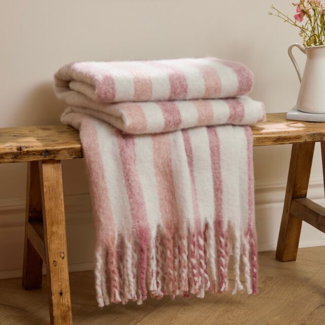 Wylder Beechwood Cotton Woven Stripe Throw, Camellia Pink Camellia L 1