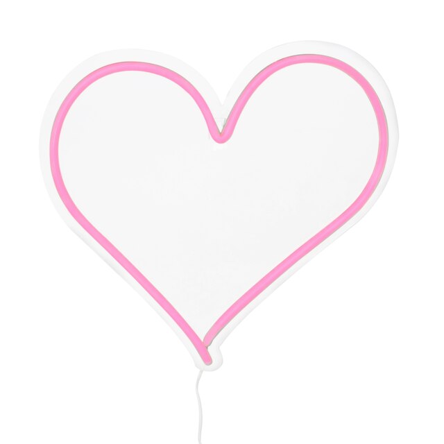 Interiors by Premier Neon Heart Design LED Box Light, Vibrant Pink Wall-Mounted Kids Lighting, Doodle-Style Heart Neon Light