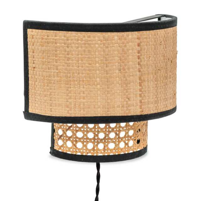 ValueLights Grant Plug in Natural Rattan Wicker Cane Wall Light Brown